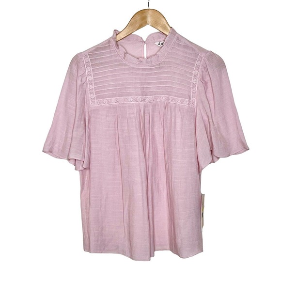 Nanette Lenore Short Sleeve Blouse Top Petunia Pink Women’s Size M Ruffle - Picture 1 of 8
